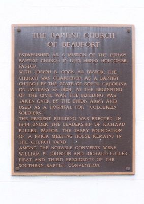 The Baptist Church of Beaufort Marker image. Click for full size.