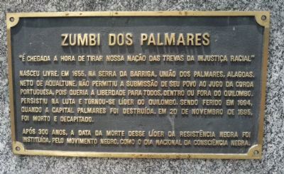 Zumbi Dos Palmares Monument Marker - Panel 1 image. Click for full size.