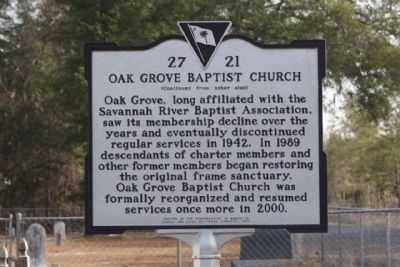 Oak Grove Baptist Church Marker, reverse side image. Click for full size.