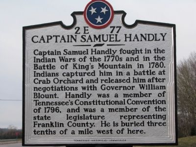 Captian Samuel Handly Marker. Click for full size. Captian Samuel Handly Marker image. Click for full size.
