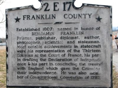 Franklin County Marker. Click for full size. Franklin County Marker image. Click for full size.