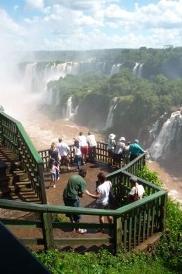 Iguaçu Falls, view from trail below Santos-Dumont Memorial. Click for full size. Iguaçu Falls, view from trail below Santos-Dumont Memorial image. Click for full size.