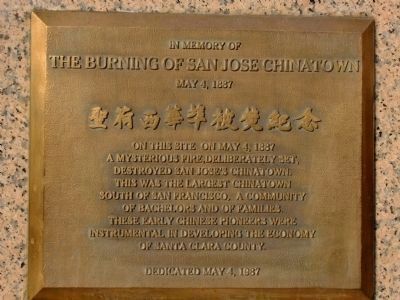 The Burning of San Jose Chinatown Marker image. Click for full size.