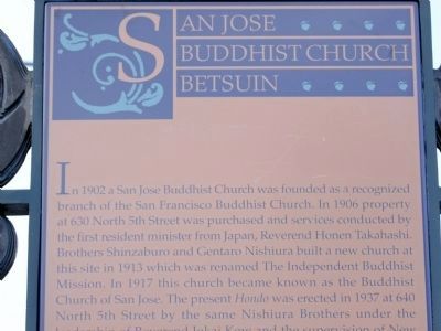 San Jose Buddhist Church Betsuin Marker image. Click for full size.