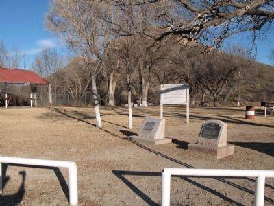 Historical marker (right), and county park marker (left) image. Click for full size.