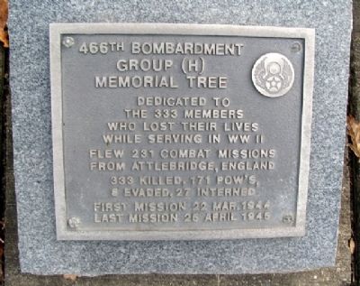 466th Bombardment Group (H) Memorial Tree Marker. Click for full size. 466th Bombardment Group (H) Memorial Tree Marker image. Click for full size.