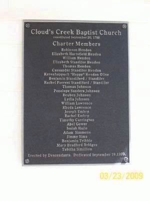 Cloud's Creek Baptist Church Charter Member Plaque image. Click for full size.