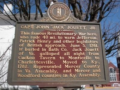 Capt. John "Jack" Jouett, Jr Marker. Click for full size. Capt. John "Jack" Jouett, Jr Marker image. Click for full size.