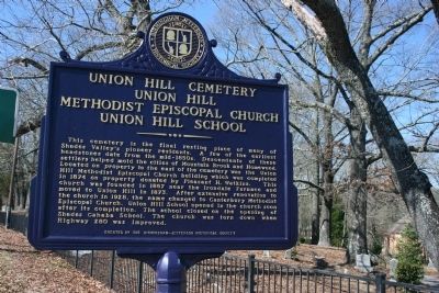 Union Hill Cemetery, Union Hill Methodist Episcopal Church, Union Hill School Marker image. Click for full size.