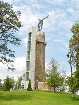 Vulcan Statue atop the 126-foot pedestal built by the WPA in 1936.. Click for full size. Vulcan Statue atop the 126-foot pedestal built by the WPA in 1936. image. Click for full size.