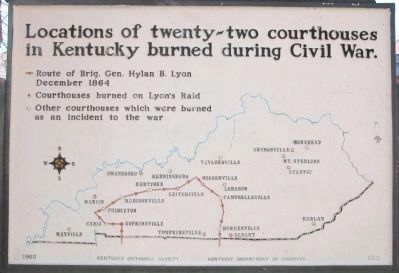 Locations of twenty-two courthouses in Kentucky burned during Civil War image. Click for full size.