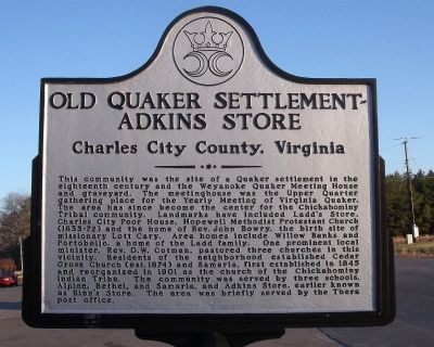 Old Quaker Settlement - Adkins Store Marker image. Click for full size.