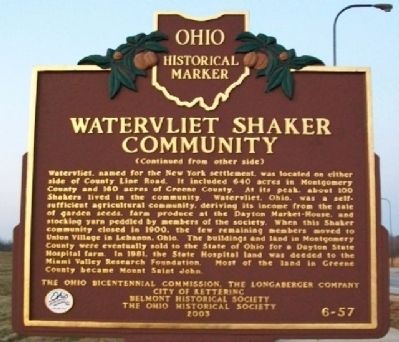 Watervliet Shaker Community Marker (Side B) image. Click for full size.