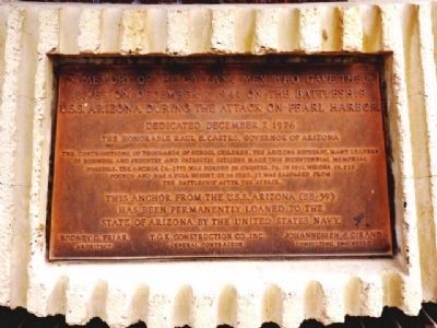 Arizona's U.S.S. Arizona Marker. Click for full size. Arizona's U.S.S. Arizona Marker image. Click for full size.