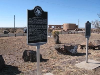Marfa Lights marker (right) and Marfa Army Airfield marker (left) image. Click for full size.