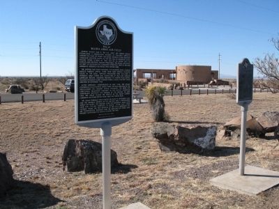 Marfa Army Air Field marker (left) and Marfa Lights marker (right) image. Click for full size.