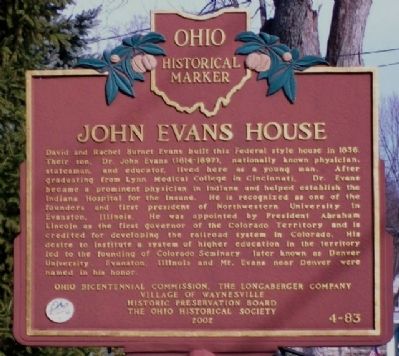 John Evans House Marker. Click for full size. John Evans House Marker image. Click for full size.