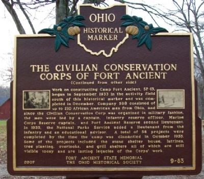 The Civilian Conservation Corps of Fort Ancient Marker (Side B) image. Click for full size.