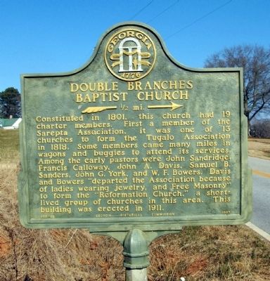 Double Branches Baptist Church Marker image. Click for full size.