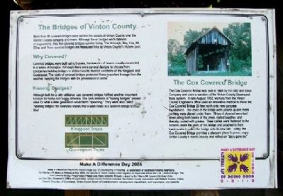 The Cox Covered Bridge Marker. Click for full size. The Cox Covered Bridge Marker image. Click for full size.