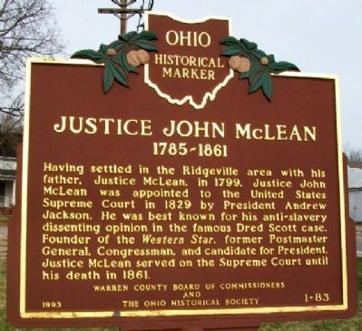 Justice John McLean Marker image. Click for full size.
