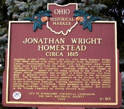 Jonathan Wright Homestead Marker image. Click for full size.