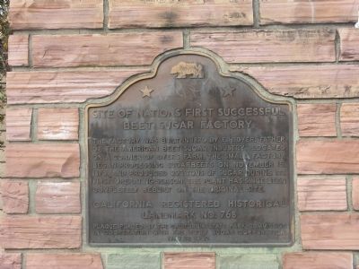 Site of the Nation’s First Successful Beet Sugar Factory Marker image. Click for full size.