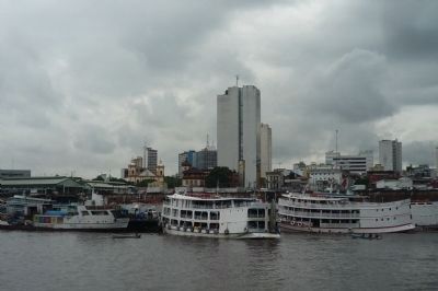 Riverine passenger vessels at floating terminal in the Port of Manaus image. Click for full size.