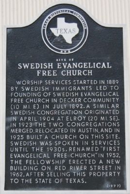 Site of Swedish Evangelical Free Church Marker. Click for full size. Site of Swedish Evangelical Free Church Marker image. Click for full size.