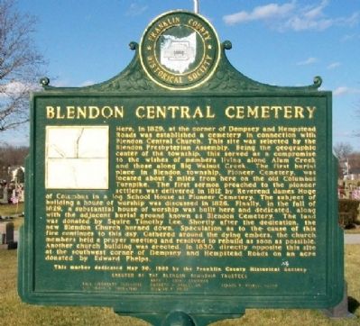 Blendon Central Cemetery Marker. Click for full size. Blendon Central Cemetery Marker image. Click for full size.