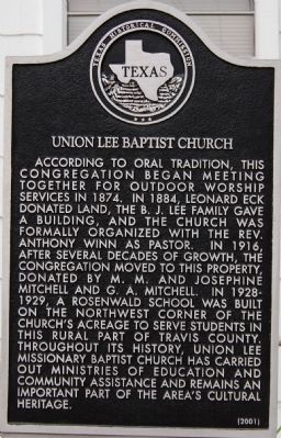 Union Lee Baptist Church Marker image. Click for full size.