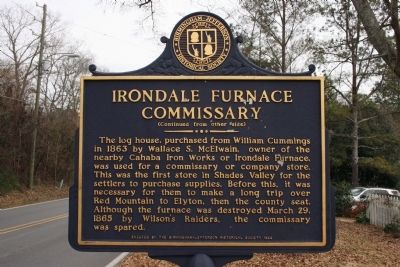 Side B: Oldest House In Shades Valley / Irondale Furnace Commissary Marker. Click for full size. Side B: Oldest House In Shades Valley / Irondale Furnace Commissary Marker image. Click for full size.