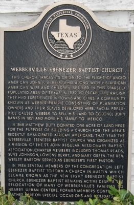 Webberville Ebenezer Baptist Church Marker image. Click for full size.
