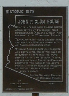 John P. Clum House Marker image. Click for full size.