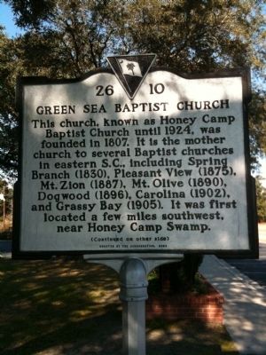 Green Sea Baptist Church Marker [front] image. Click for full size.