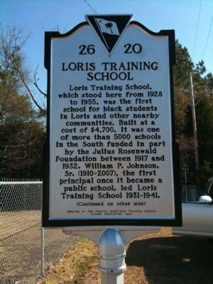 Loris Training School Marker [front] image. Click for full size.