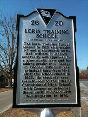 Loris Training School Marker [reverse] image. Click for full size.