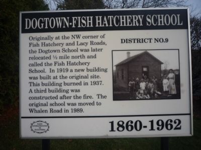 Dogtown – Fish Hatchery School Marker. Click for full size. Dogtown – Fish Hatchery School Marker image. Click for full size.