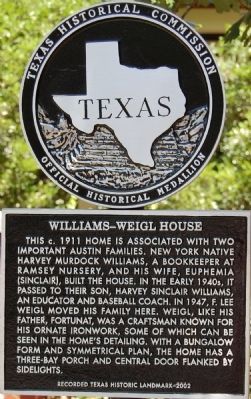 Williams-Weigl House Marker. Click for full size. Williams-Weigl House Marker image. Click for full size.