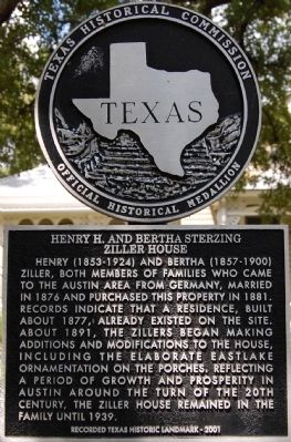 Henry H. and Bertha Sterzing Ziller House Marker. Click for full size. Henry H. and Bertha Sterzing Ziller House Marker image. Click for full size.