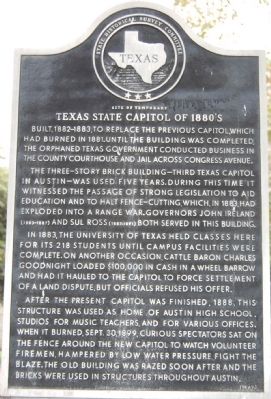 Site of Temporary Texas State Capitol of 1880’s Marker image. Click for full size.