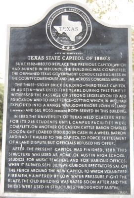 Site of Temporary Texas State Capitol of 1880s Marker. Click for full size. Site of Temporary Texas State Capitol of 1880s Marker image. Click for full size.
