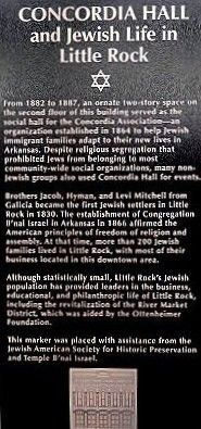 Concordia Hall and Jewish Life in Little Rock Marker. Click for full size. Concordia Hall and Jewish Life in Little Rock Marker image. Click for full size.