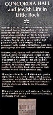 Concordia Hall and Jewish Life in Little Rock Marker image. Click for full size.