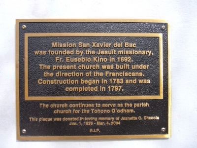Mission San Xavier del Bac Marker image. Click for full size.