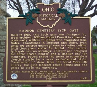 Radnor Cemetery Lych Gate Marker. Click for full size. Radnor Cemetery Lych Gate Marker image. Click for full size.