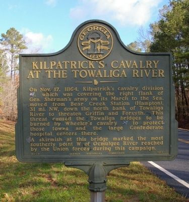 Kilpatrick's Cavalry At The Towaliga River Marker image. Click for full size.