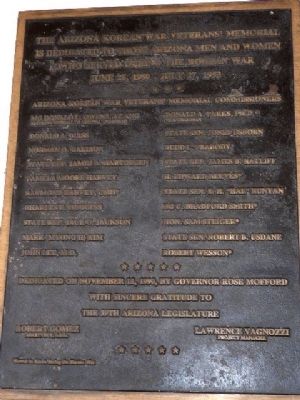 The Arizona Korean War Veterans Memorial Plaque. Click for full size. The Arizona Korean War Veterans Memorial Plaque image. Click for full size.