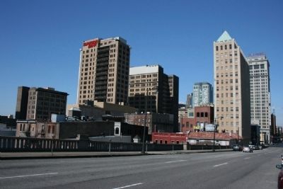 Birmingham City Center viewed fromThe Rainbow Viaduct image. Click for full size.