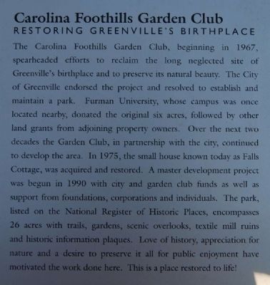 The Touchstone House "Falls Cottage" Marker -<br>Carolina Foothills Garden Club. Click for full size. The Touchstone House "Falls Cottage" Marker -<br>Carolina Foothills Garden Club image. Click for full size.